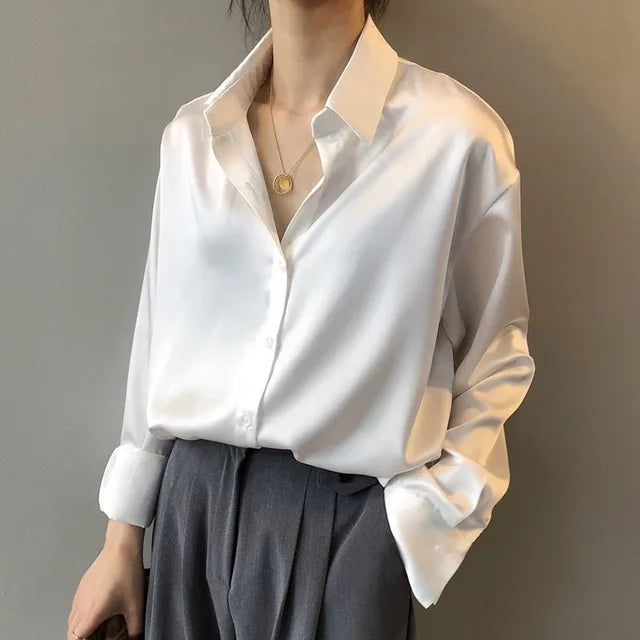 Green Silky Classic Fit Women's Blouse