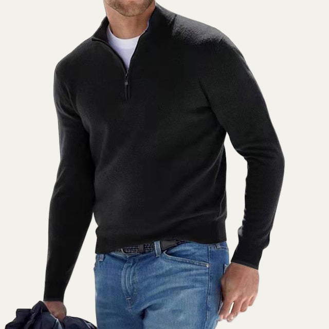 VogeLuxe | Men’s Fine Knit Quarter Zip Mock Neck Sweater