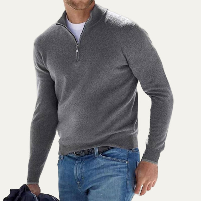 VogeLuxe | Men’s Fine Knit Quarter Zip Mock Neck Sweater