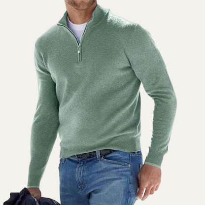 VogeLuxe | Men’s Fine Knit Quarter Zip Mock Neck Sweater