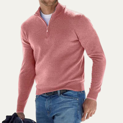 VogeLuxe | Men’s Fine Knit Quarter Zip Mock Neck Sweater