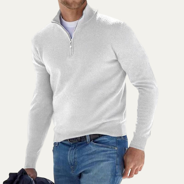VogeLuxe | Men’s Fine Knit Quarter Zip Mock Neck Sweater