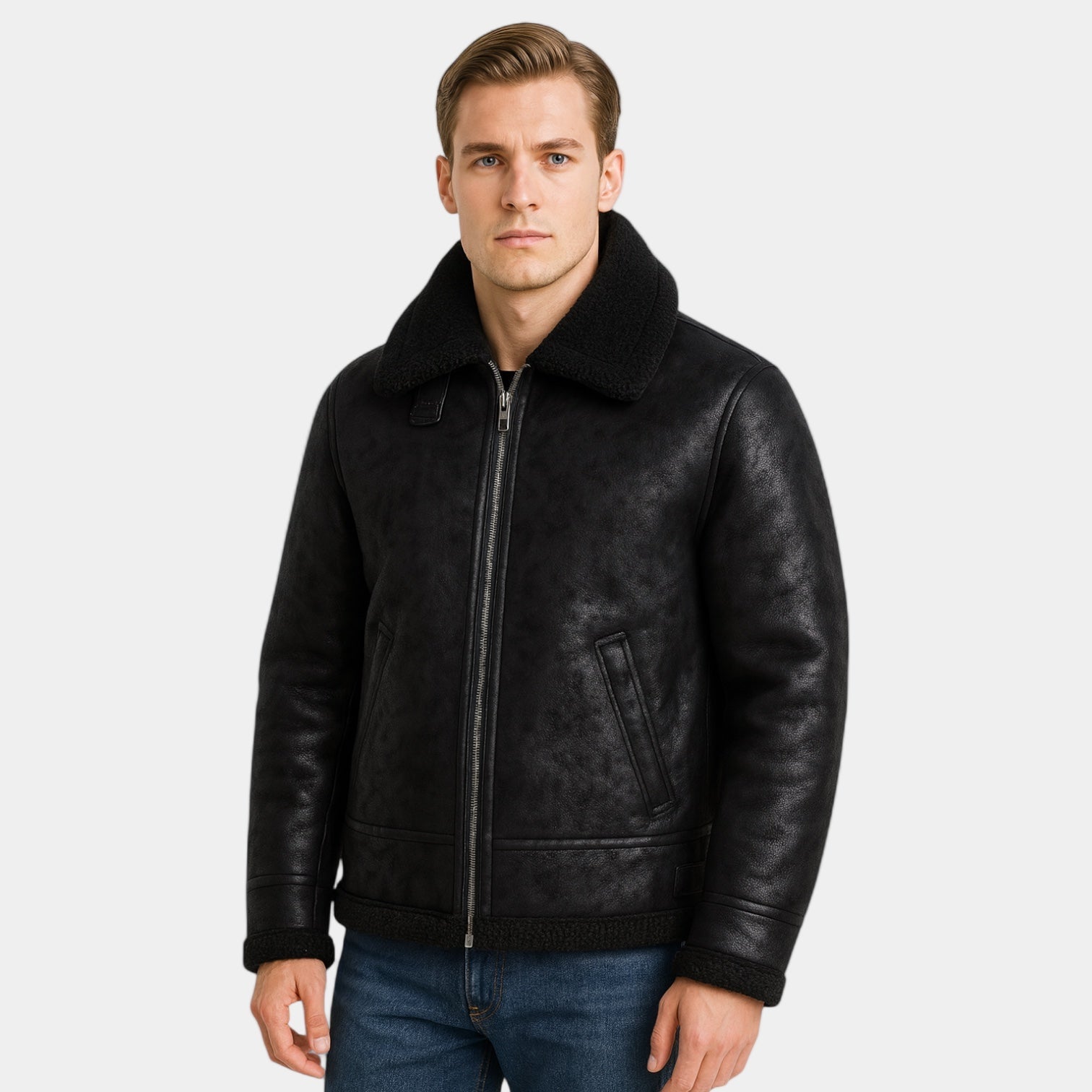 Men's Synthetic Shearling Bomber Jacket - VogeLuxe