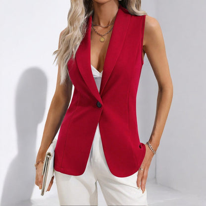 Women's Fitted Plain Vest Jacket with Buttons