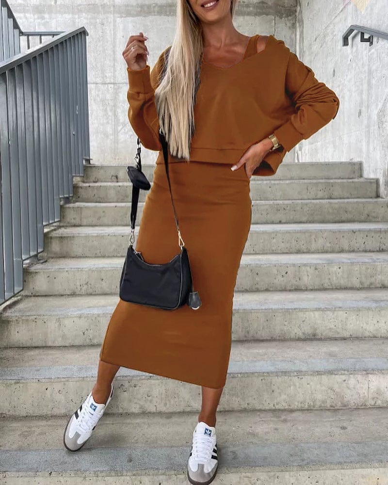 Fall 2 Piece Dress and Sweater Outfit