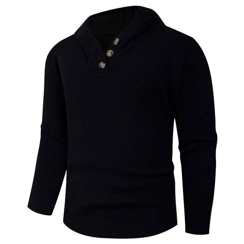 VogeLuxe | Men’s Wide Rib Buttoned Hooded Sweater