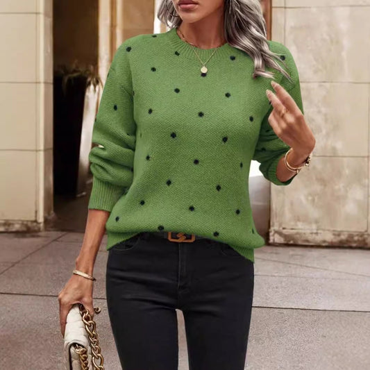 Comfortable Ladies Loose Fit Dot Pullover Sweater - VogeLuxe