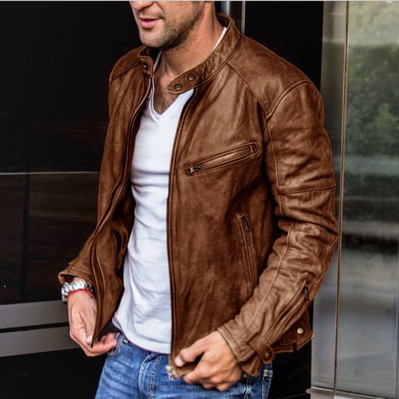Men's Fitted Synthetic Leather Coat