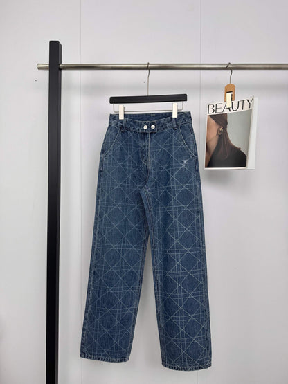Comfortable Glitter Embroidered High Waisted Straight Jeans