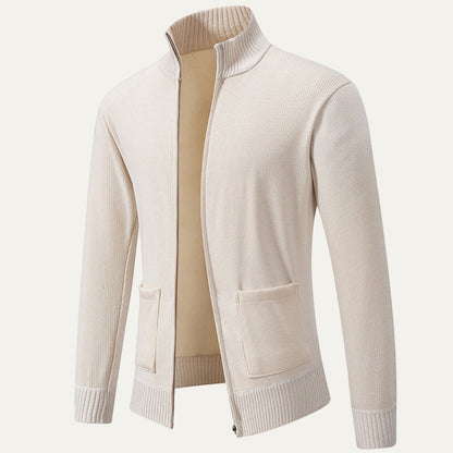VogeLuxe | Men’s Textured Diagonal Knit Zip Cardigan