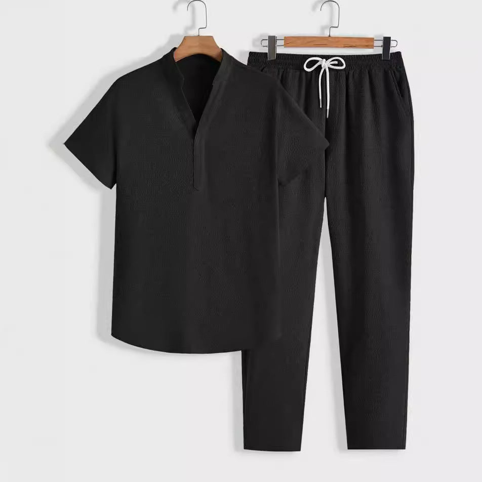 Casual Two-Piece Short Sleeve Shirt and Pants Set