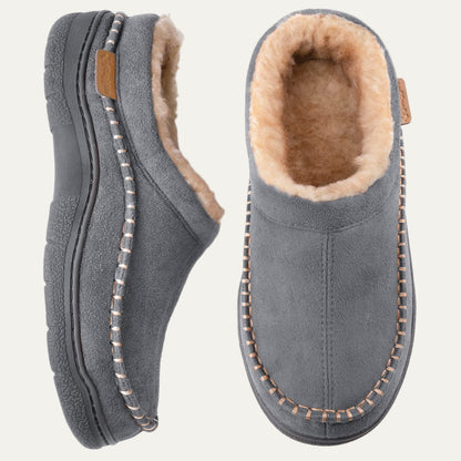 VogeLuxe | Men’s Suede Slip On Faux Fur Moccasin Slippers