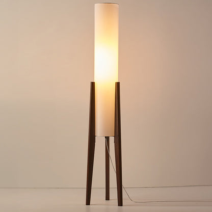 Rustic Wooden Floor Lamp With Creamy Linen Shade - BritishElegance