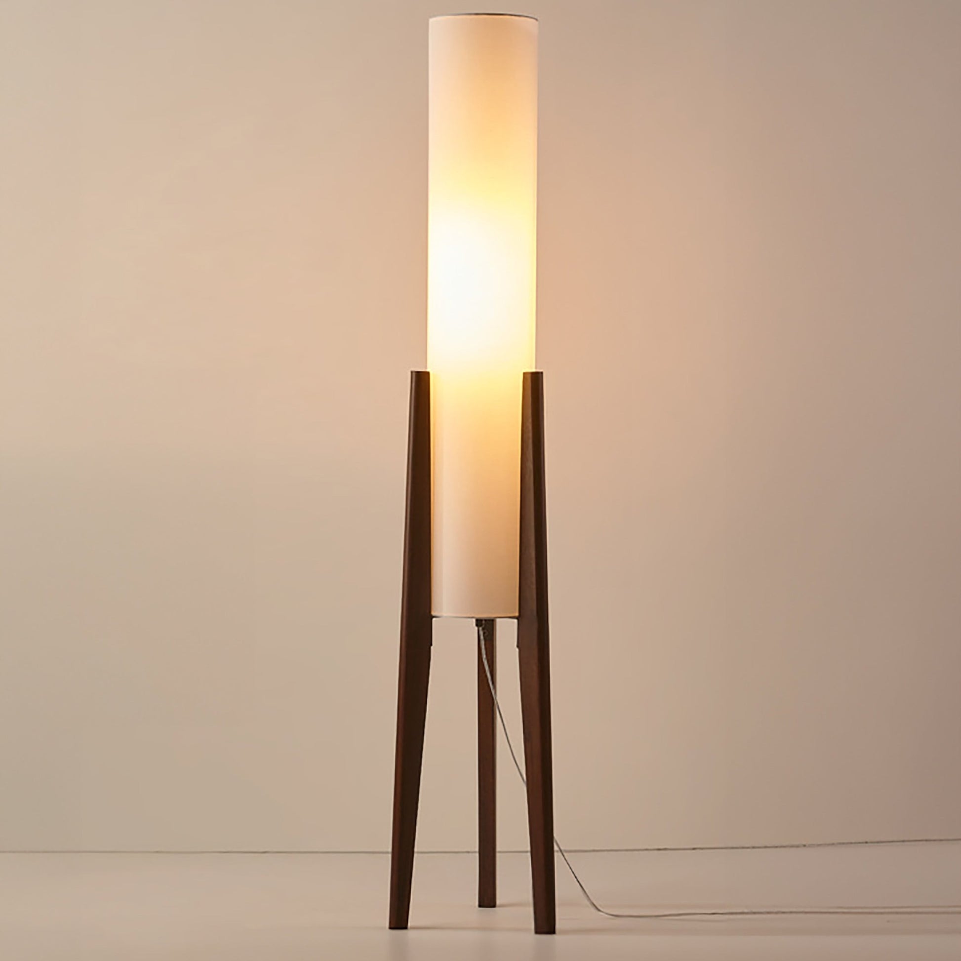 Rustic Brown Wooden Floor Lamp With Creamy Fabric Shade - VogeLuxe