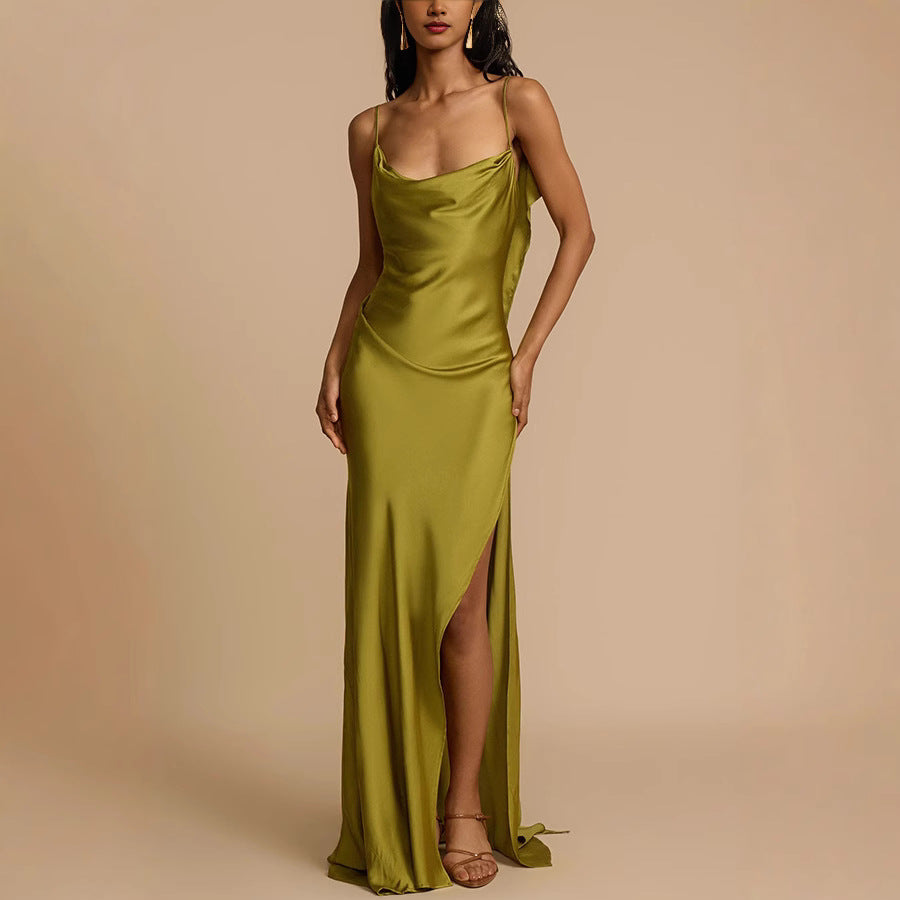 Women's Chic Maxi Dress with Cowl Neck and Side Split - VogeLuxe