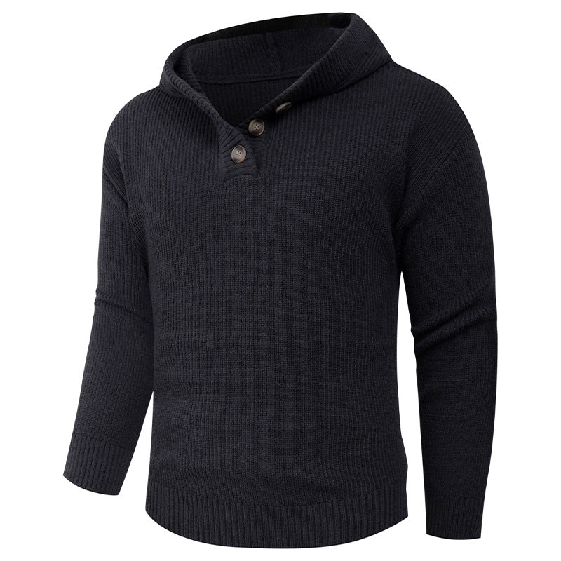 VogeLuxe | Men’s Wide Rib Buttoned Hooded Sweater