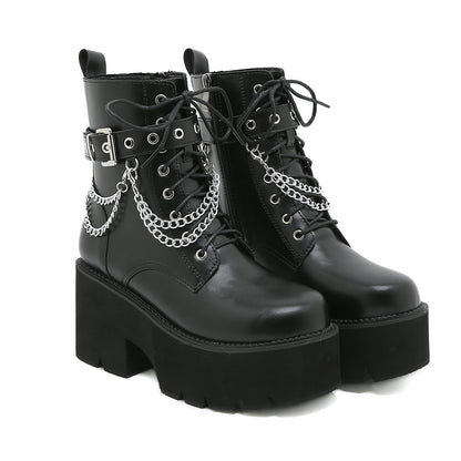 Ankle Combat Boots with Chain Buckle for Women
