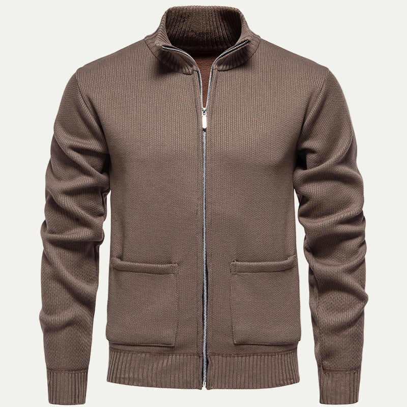 VogeLuxe | Men’s Textured Diagonal Knit Zip Cardigan