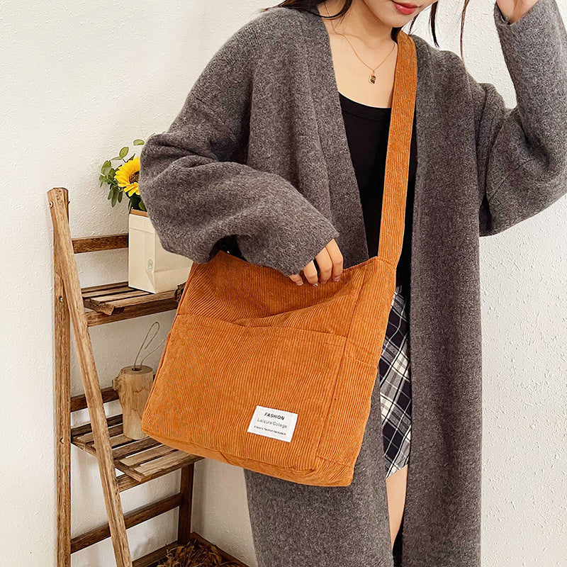 Rustic Corduroy Tote Bag for Women - Extra Large - VogeLuxe
