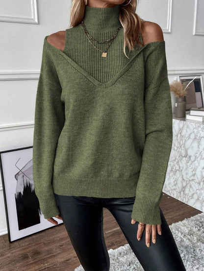 Chic Off Shoulder Turtleneck Women's Sweater