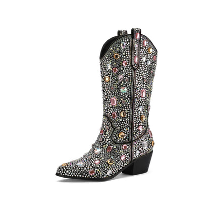 Decorative Mid Calf Western Boots for Women