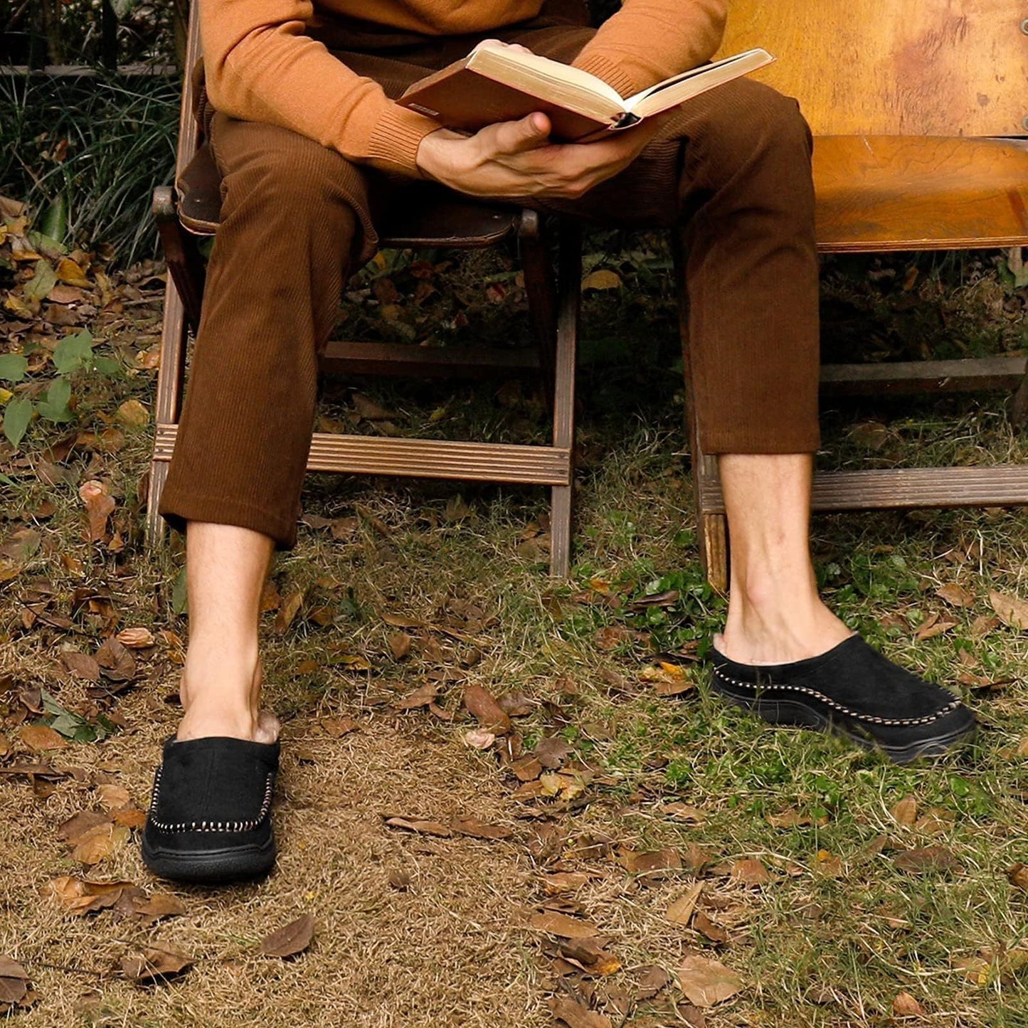 VogeLuxe | Men’s Suede Slip On Faux Fur Moccasin Slippers
