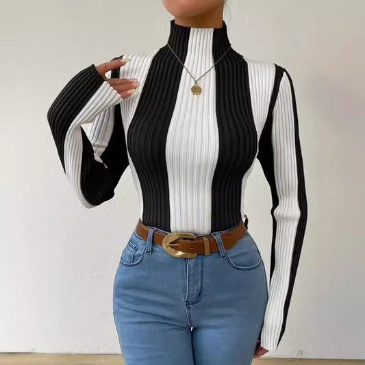Classic Fit Stripe Crew Neck Winter Sweater - VogeLuxe