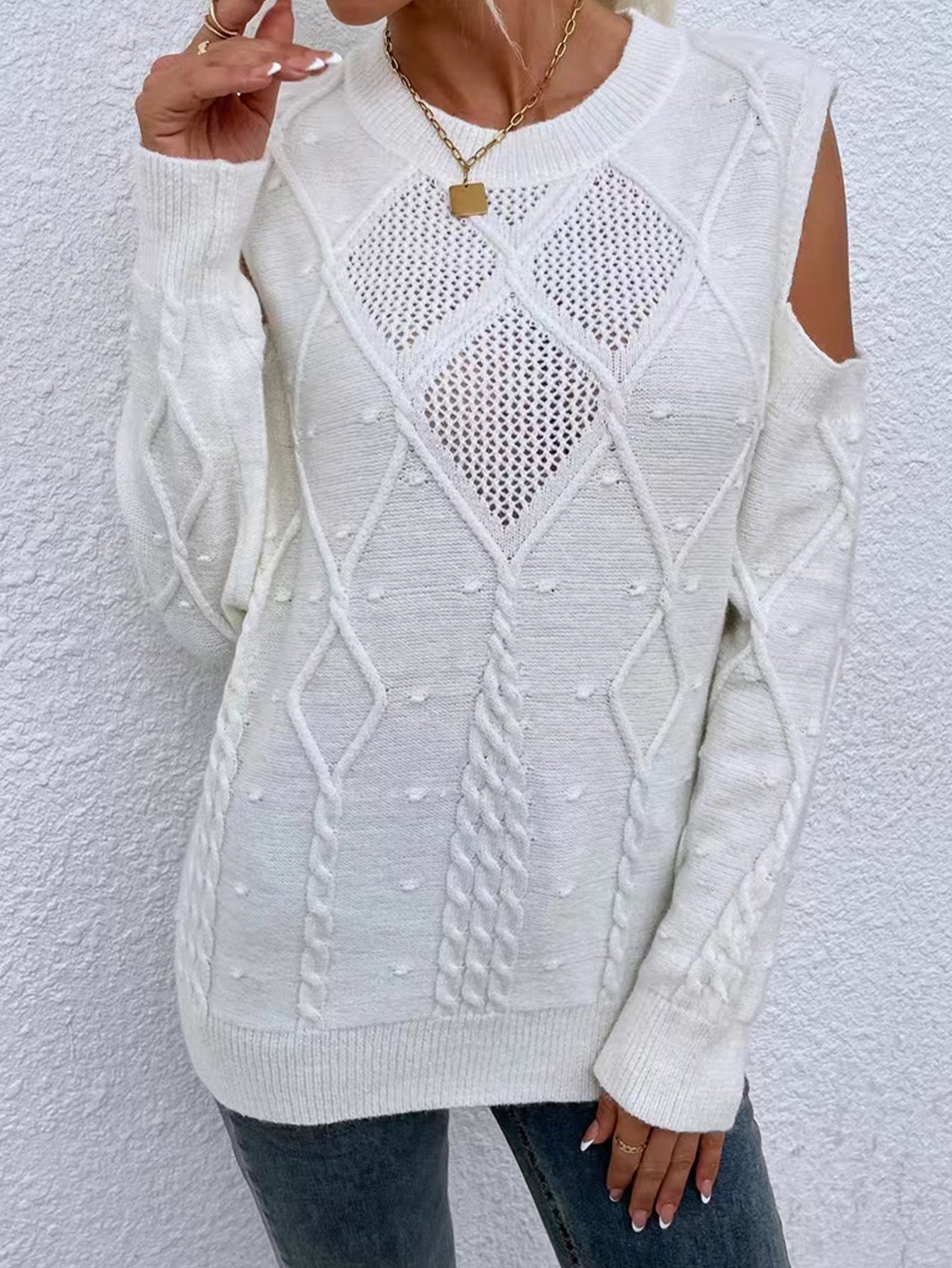 Soft Women's Off Shoulder Cable Sweater