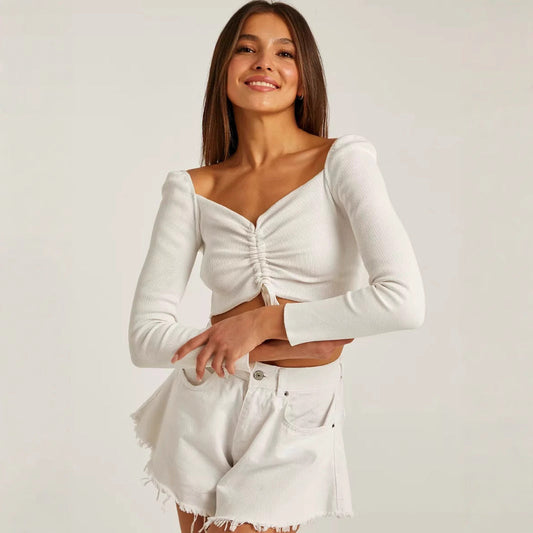 Women's Gathered Front Long Sleeve Blouse - VogeLuxe