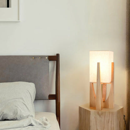 Rustic Wood Floor Lamp With Natural Linen Shade