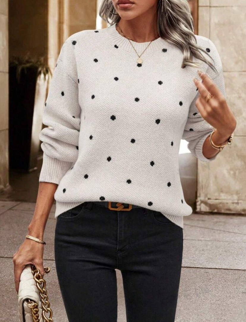 Comfortable Ladies Loose Fit Dot Pullover Sweater