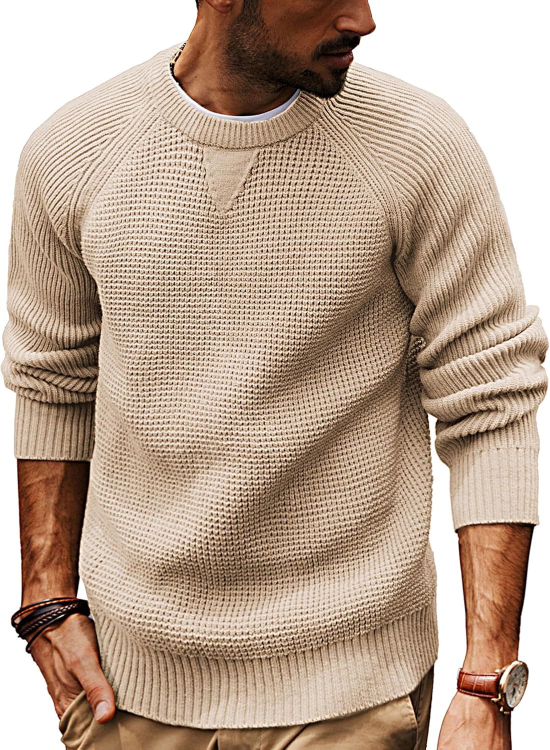 VogeLuxe | Men’s Waffle Knit Raglan Pullover Sweater