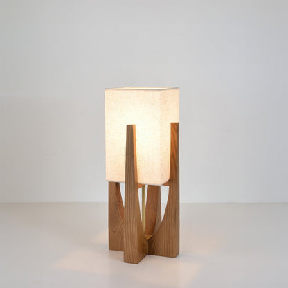 Rustic Wood Floor Lamp With Natural Linen Shade