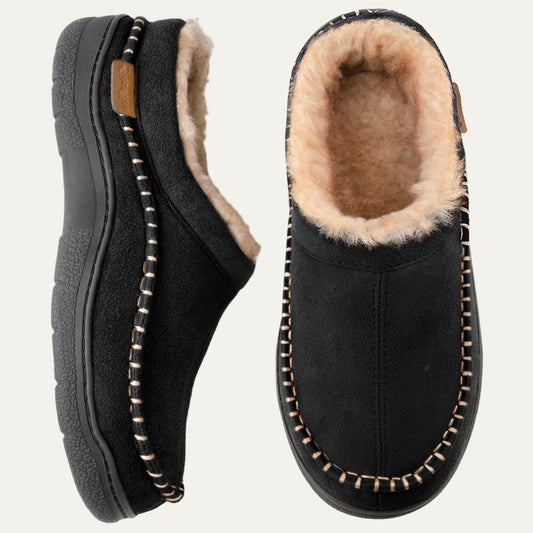 VogeLuxe | Men’s Suede Slip On Faux Fur Moccasin Slippers