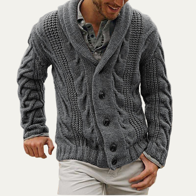 VogeLuxe | Men’s Thick Cable Knit Shawl Cardigan