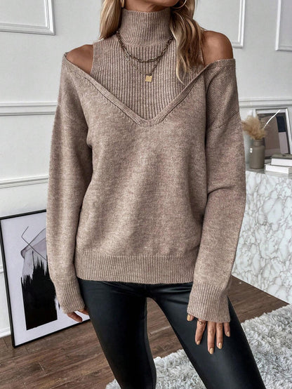 Chic Off Shoulder Turtleneck Women's Sweater