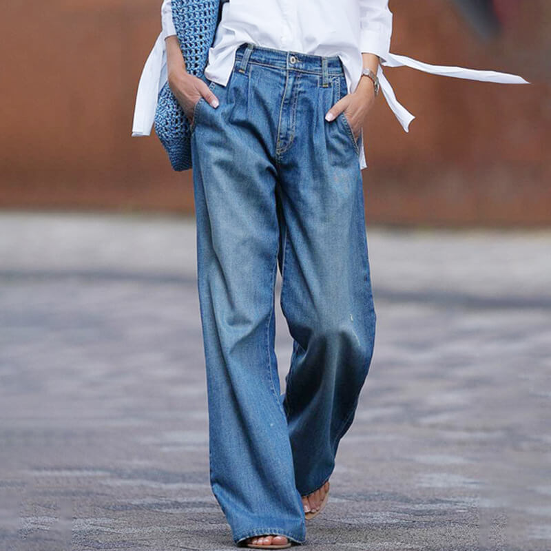 Women's Comfortable Loose Fit Pleated Jeans - VogeLuxe