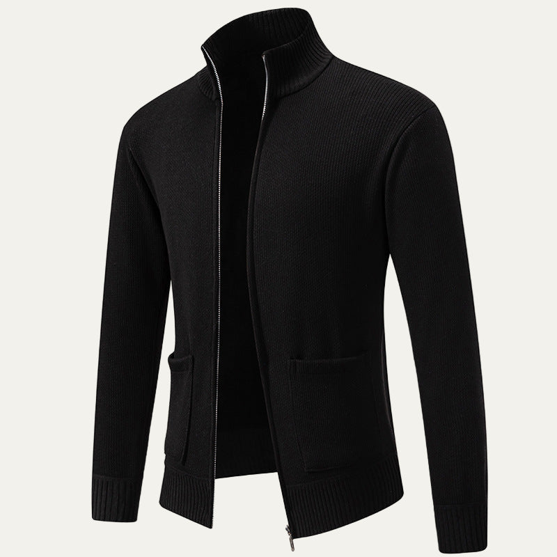 VogeLuxe | Men’s Textured Diagonal Knit Zip Cardigan