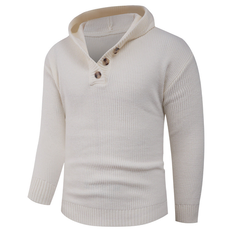 VogeLuxe | Men’s Wide Rib Buttoned Hooded Sweater