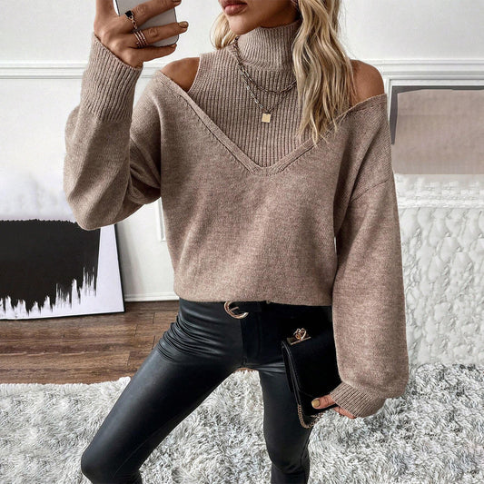 Chic Off Shoulder Turtleneck Women's Sweater - VogeLuxe