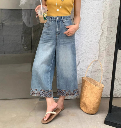 Ladies Loose Fit Floral Jeans