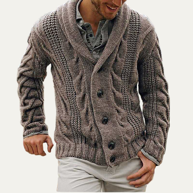 VogeLuxe | Men’s Thick Cable Knit Shawl Cardigan
