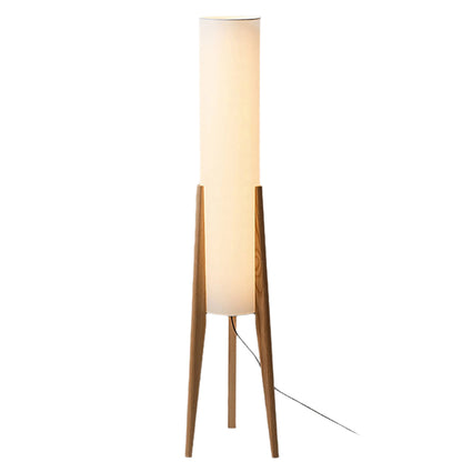 Rustic Wooden Floor Lamp With Creamy Linen Shade
