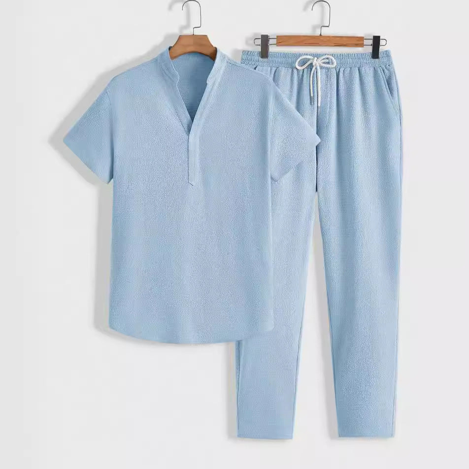 Casual Two-Piece Short Sleeve Shirt and Pants Set