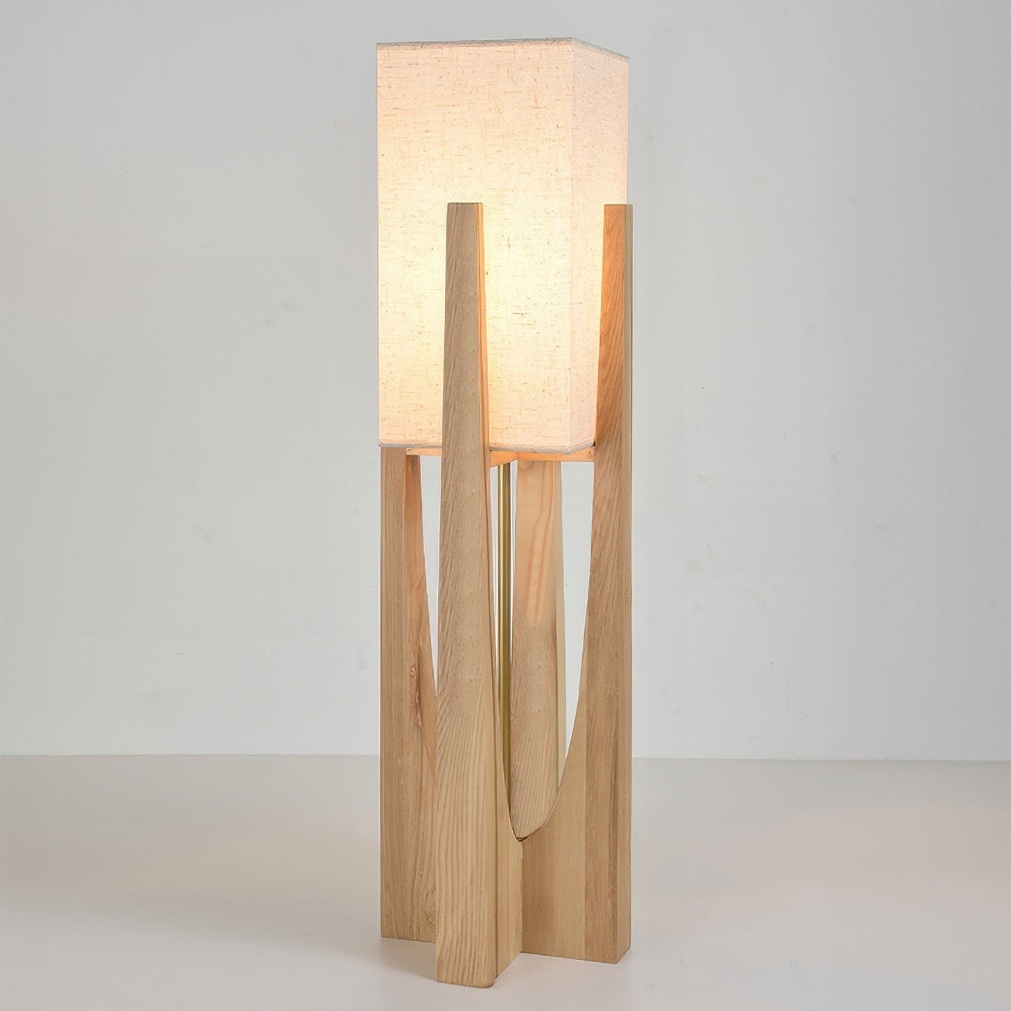 Rustic Wood Floor Lamp With Natural Linen Shade