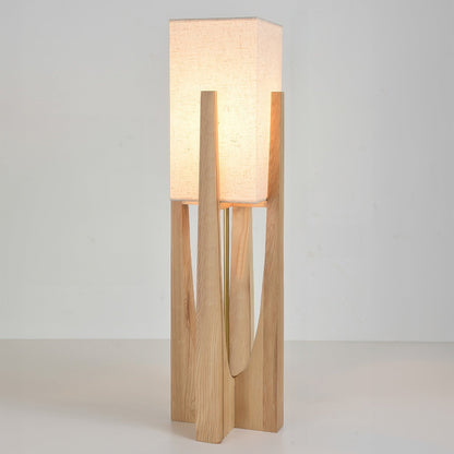 Rustic Wood Floor Lamp With Natural Linen Shade