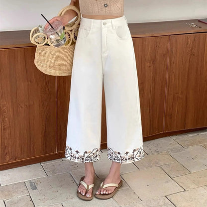 Ladies Loose Fit Floral Jeans