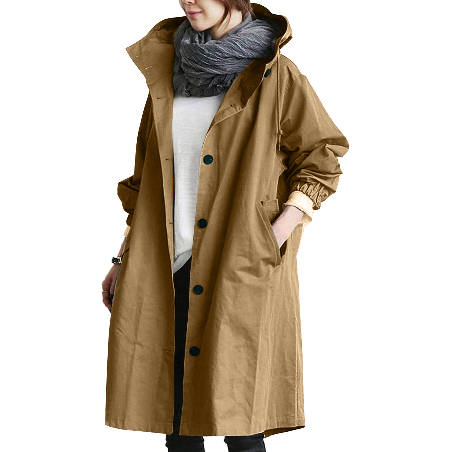 Women's Large Hooded Waterproof Trench Coat - VogeLuxe