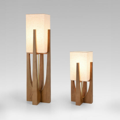Rustic Wood Floor Lamp With Natural Linen Shade - VogeLuxe