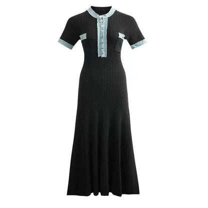 Classic Knit Maxi Dress - V Neck, Fitted Waist, Everyday Comfort